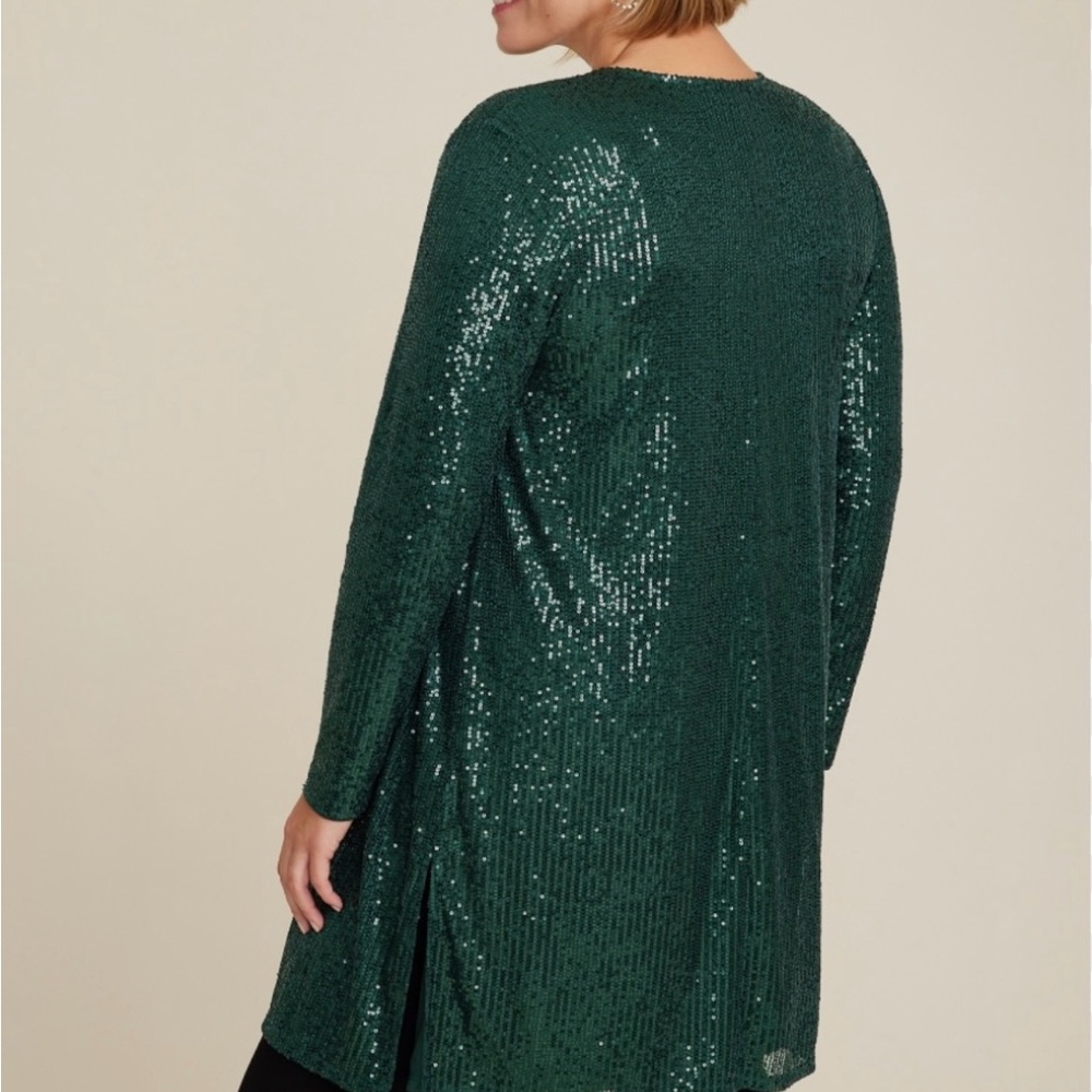 Green Sequin Duster Cardigan - image 2